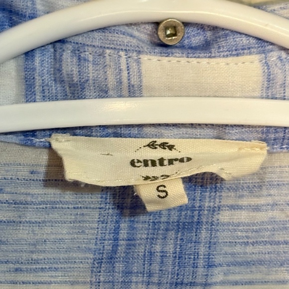 Entro Blue & White Plaid & Stripe Colour Blocked Cotton Button Up Shirt - Picture 5 of 13